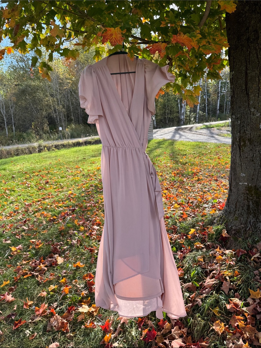 Soieblu Blush Pink Wrap Maxi Dress with Tie Waist